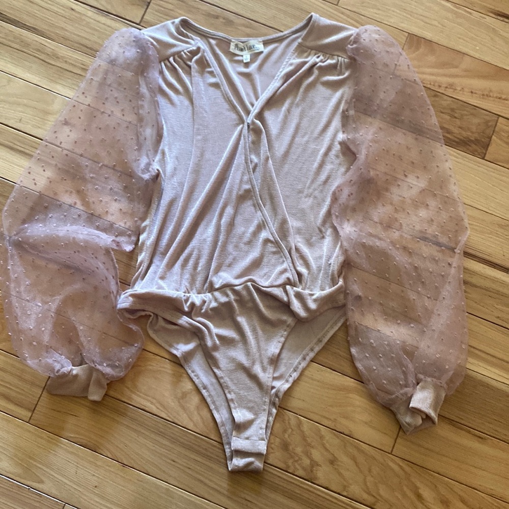 Tan see through sleeve bodysuit